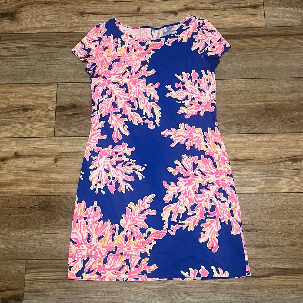 Lilly Pulitzer Marlowe T Shirt Dress SZ XS Pink Blue Eelectric Short Sleeve